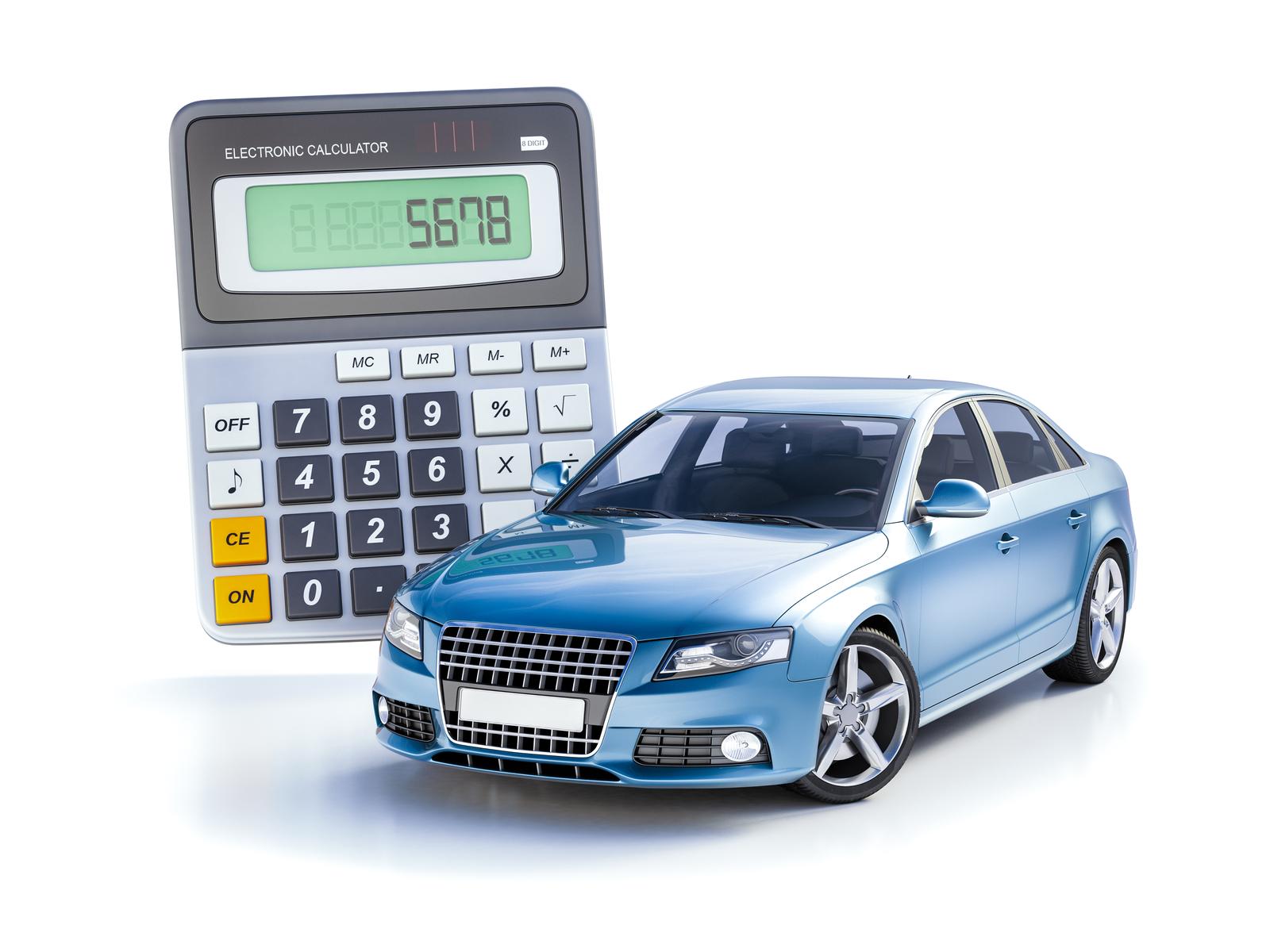 Car and Calculator Concept for Buying, Renting, Fuel or Service and Repair Costs, Car Calculation, Car Expenses Calculate and Toy Car, Car with Calculator, Cost of Gasoline, Insurance, Car Costs